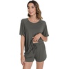 image:imageWiWi Pajamas for Women Short Sleeve Top with Shorts Viscose from Bamboo Pajama Set Cooling Sleepwear SXXLAiron Grey