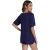 image:imageWiWi Pajamas for Women Short Sleeve Top with Shorts Viscose from Bamboo Pajama Set Cooling Sleepwear SXXLAnavy