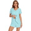 image:imageWiWi Pajamas for Women Short Sleeve Top with Shorts Viscose from Bamboo Pajama Set Cooling Sleepwear SXXLBaqua