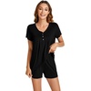 image:imageWiWi Pajamas for Women Short Sleeve Top with Shorts Viscose from Bamboo Pajama Set Cooling Sleepwear SXXLBblack