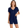 image:imageWiWi Pajamas for Women Short Sleeve Top with Shorts Viscose from Bamboo Pajama Set Cooling Sleepwear SXXLBnavy