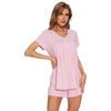 image:imageWiWi Pajamas for Women Short Sleeve Top with Shorts Viscose from Bamboo Pajama Set Cooling Sleepwear SXXLBpink