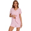 image:imageWiWi Pajamas for Women Short Sleeve Top with Shorts Viscose from Bamboo Pajama Set Cooling Sleepwear SXXLBpink