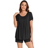 image:imageWiWi Pajamas for Women Short Sleeve Top with Shorts Viscose from Bamboo Pajama Set Cooling Sleepwear SXXLCblack