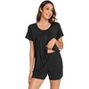 image:imageWiWi Pajamas for Women Short Sleeve Top with Shorts Viscose from Bamboo Pajama Set Cooling Sleepwear SXXLCblack