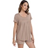 image:imageWiWi Pajamas for Women Short Sleeve Top with Shorts Viscose from Bamboo Pajama Set Cooling Sleepwear SXXLCcamel