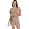 image:imageWiWi Pajamas for Women Short Sleeve Top with Shorts Viscose from Bamboo Pajama Set Cooling Sleepwear SXXLCcamel