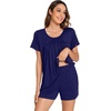image:imageWiWi Pajamas for Women Short Sleeve Top with Shorts Viscose from Bamboo Pajama Set Cooling Sleepwear SXXLCnavy