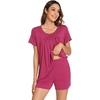 image:imageWiWi Pajamas for Women Short Sleeve Top with Shorts Viscose from Bamboo Pajama Set Cooling Sleepwear SXXLCraspberry Wine