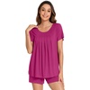 image:imageWiWi Pajamas for Women Short Sleeve Top with Shorts Viscose from Bamboo Pajama Set Cooling Sleepwear SXXLCrose Red