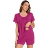 image:imageWiWi Pajamas for Women Short Sleeve Top with Shorts Viscose from Bamboo Pajama Set Cooling Sleepwear SXXLCrose Red
