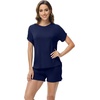 image:imageWiWi Pajamas for Women Short Sleeve Top with Shorts Viscose from Bamboo Pajama Set Cooling Sleepwear SXXLDnavy