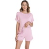 image:imageWiWi Pajamas for Women Short Sleeve Top with Shorts Viscose from Bamboo Pajama Set Cooling Sleepwear SXXLDpink