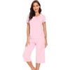 image:imageWiWi Soft Viscose from Bamboo Pajamas for Women Short Sleeve Pajama Sets with Capri Pants Pjs Comfy Loungewear SXXLApink