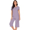 image:imageWiWi Soft Viscose from Bamboo Pajamas for Women Short Sleeve Pajama Sets with Capri Pants Pjs Comfy Loungewear SXXLAviolet