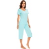 image:imageWiWi Soft Viscose from Bamboo Pajamas for Women Short Sleeve Pajama Sets with Capri Pants Pjs Comfy Loungewear SXXLBaqua