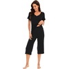 image:imageWiWi Soft Viscose from Bamboo Pajamas for Women Short Sleeve Pajama Sets with Capri Pants Pjs Comfy Loungewear SXXLBblack