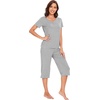 image:imageWiWi Soft Viscose from Bamboo Pajamas for Women Short Sleeve Pajama Sets with Capri Pants Pjs Comfy Loungewear SXXLBheather Grey