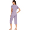 image:imageWiWi Soft Viscose from Bamboo Pajamas for Women Short Sleeve Pajama Sets with Capri Pants Pjs Comfy Loungewear SXXLBviolet