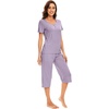 image:imageWiWi Soft Viscose from Bamboo Pajamas for Women Short Sleeve Pajama Sets with Capri Pants Pjs Comfy Loungewear SXXLBviolet