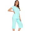 image:imageWiWi Soft Viscose from Bamboo Pajamas for Women Short Sleeve Pajama Sets with Capri Pants Pjs Comfy Loungewear SXXLCaqua