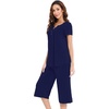image:imageWiWi Soft Viscose from Bamboo Pajamas for Women Short Sleeve Pajama Sets with Capri Pants Pjs Comfy Loungewear SXXLCnavy