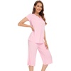 image:imageWiWi Soft Viscose from Bamboo Pajamas for Women Short Sleeve Pajama Sets with Capri Pants Pjs Comfy Loungewear SXXLCpink