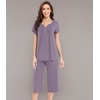 image:imageWiWi Soft Viscose from Bamboo Pajamas for Women Short Sleeve Pajama Sets with Capri Pants Pjs Comfy Loungewear SXXLCviolet