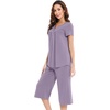 image:imageWiWi Soft Viscose from Bamboo Pajamas for Women Short Sleeve Pajama Sets with Capri Pants Pjs Comfy Loungewear SXXLCviolet
