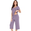 image:imageWiWi Soft Viscose from Bamboo Pajamas for Women Short Sleeve Pajama Sets with Capri Pants Pjs Comfy Loungewear SXXLCviolet