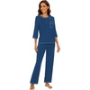 image:imageWiWi Viscose Bamboo Pajamas for Women 34 Sleeve Tops and Long Pants Sleepwear Pajama Set Soft Pjs Sets SXXLInk Blue
