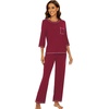 image:imageWiWi Viscose Bamboo Pajamas for Women 34 Sleeve Tops and Long Pants Sleepwear Pajama Set Soft Pjs Sets SXXLWine Red