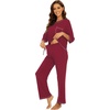 image:imageWiWi Viscose Bamboo Pajamas for Women 34 Sleeve Tops and Long Pants Sleepwear Pajama Set Soft Pjs Sets SXXLWine Red