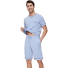 image:imageWiWi Viscose from Bamboo Loose Comfy Pajamas Set for Men Soft Summer Short Sleeve Sleepwear SXXLIce Blue