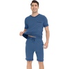 image:imageWiWi Viscose from Bamboo Loose Comfy Pajamas Set for Men Soft Summer Short Sleeve Sleepwear SXXLPrussian Blue