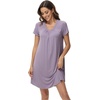 image:imageWiWi Viscose from Bamboo Nightgowns for Women Short Sleeve Pajama Dress Vneck Summer Night Shirts SXXLBviolet