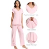 image:imageWiWi Viscose from Bamboo Pajama Sets for Women Super Soft Pjs Short Sleeve with Pants Cooling Sleepwear Loungewear SXXLApink