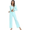 image:imageWiWi Viscose from Bamboo Pajamas Sets for Women Soft Long Sleeve Sleepwear and Pants Pjs Lounge Set Loungewear SXXLAqua