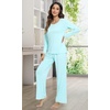 image:imageWiWi Viscose from Bamboo Pajamas Sets for Women Soft Long Sleeve Sleepwear and Pants Pjs Lounge Set Loungewear SXXLAqua