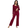 image:imageWiWi Viscose from Bamboo Pajamas Sets for Women Soft Long Sleeve Sleepwear and Pants Pjs Lounge Set Loungewear SXXLWine