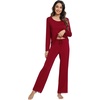 image:imageWiWi Viscose from Bamboo Pajamas Sets for Women Soft Long Sleeve Sleepwear and Pants Pjs Lounge Set Loungewear SXXLWine Red