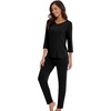 image:imageWiWi Viscose from Bamboo Womens Cute Pajamas Set 34 Sleeve Vneck Sets Moisture Pjs SXXLBlack