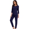 image:imageWiWi Viscose from Bamboo Womens Cute Pajamas Set 34 Sleeve Vneck Sets Moisture Pjs SXXLNavy