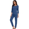 image:imageWiWi Viscose from Bamboo Womens Cute Pajamas Set 34 Sleeve Vneck Sets Moisture Pjs SXXLPrussian Blue