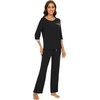 image:imageWiWi Viscose from Bamboo Womens Pajamas Set Super Soft 34 Sleeve Tops and Pants Sleepwear Cooling Pjs with Pockets SXXLBlack