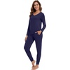 image:imageWiWi Womens 2 Piece Bamboo from Viscose Pajama Set Long Sleeve Top Jogger Pants Loungewear Pjs Sets SXXLNavy