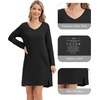 image:imageWiWi Womens Nightgown Soft Ribbed Long Sleeve Nightshirt Bamboo Viscose VNeck Sleepwear Casual Sleep Shirt SXXLBlack