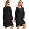 image:imageWiWi Womens Nightgown Soft Ribbed Long Sleeve Nightshirt Bamboo Viscose VNeck Sleepwear Casual Sleep Shirt SXXLBlack