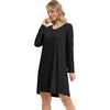 image:imageWiWi Womens Nightgown Soft Ribbed Long Sleeve Nightshirt Bamboo Viscose VNeck Sleepwear Casual Sleep Shirt SXXLBlack