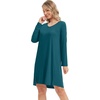 image:imageWiWi Womens Nightgown Soft Ribbed Long Sleeve Nightshirt Bamboo Viscose VNeck Sleepwear Casual Sleep Shirt SXXLBlue Opal